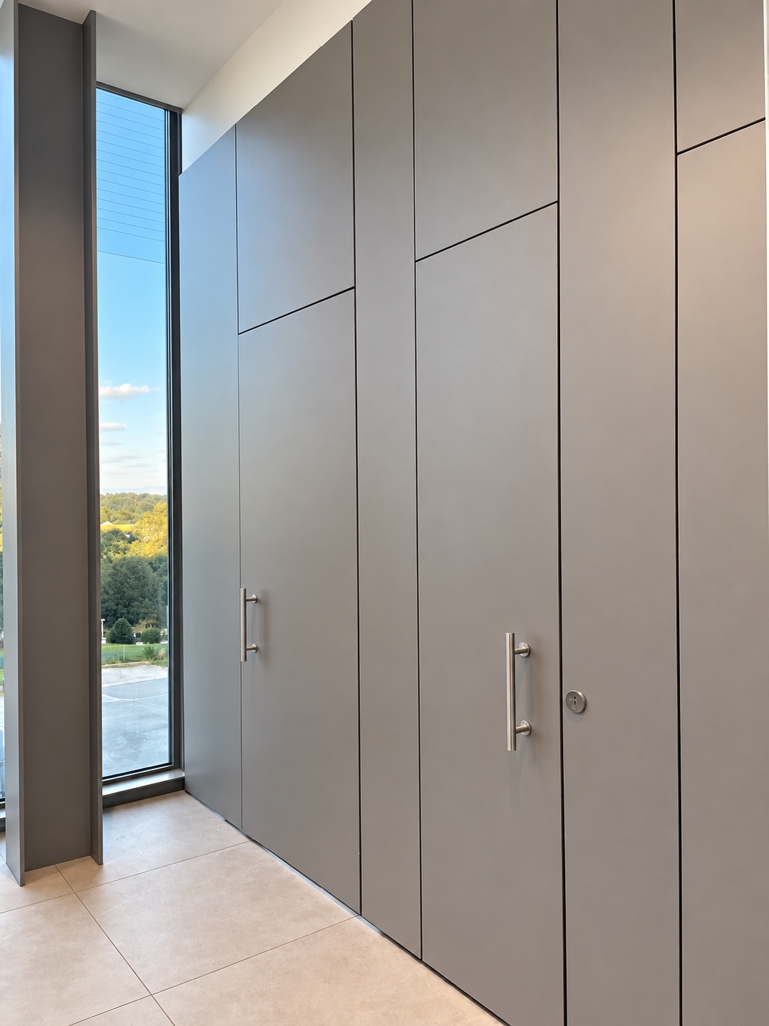 INFINITY partitions and transoms beside a window at the Johns Hopkins JH Agora Building