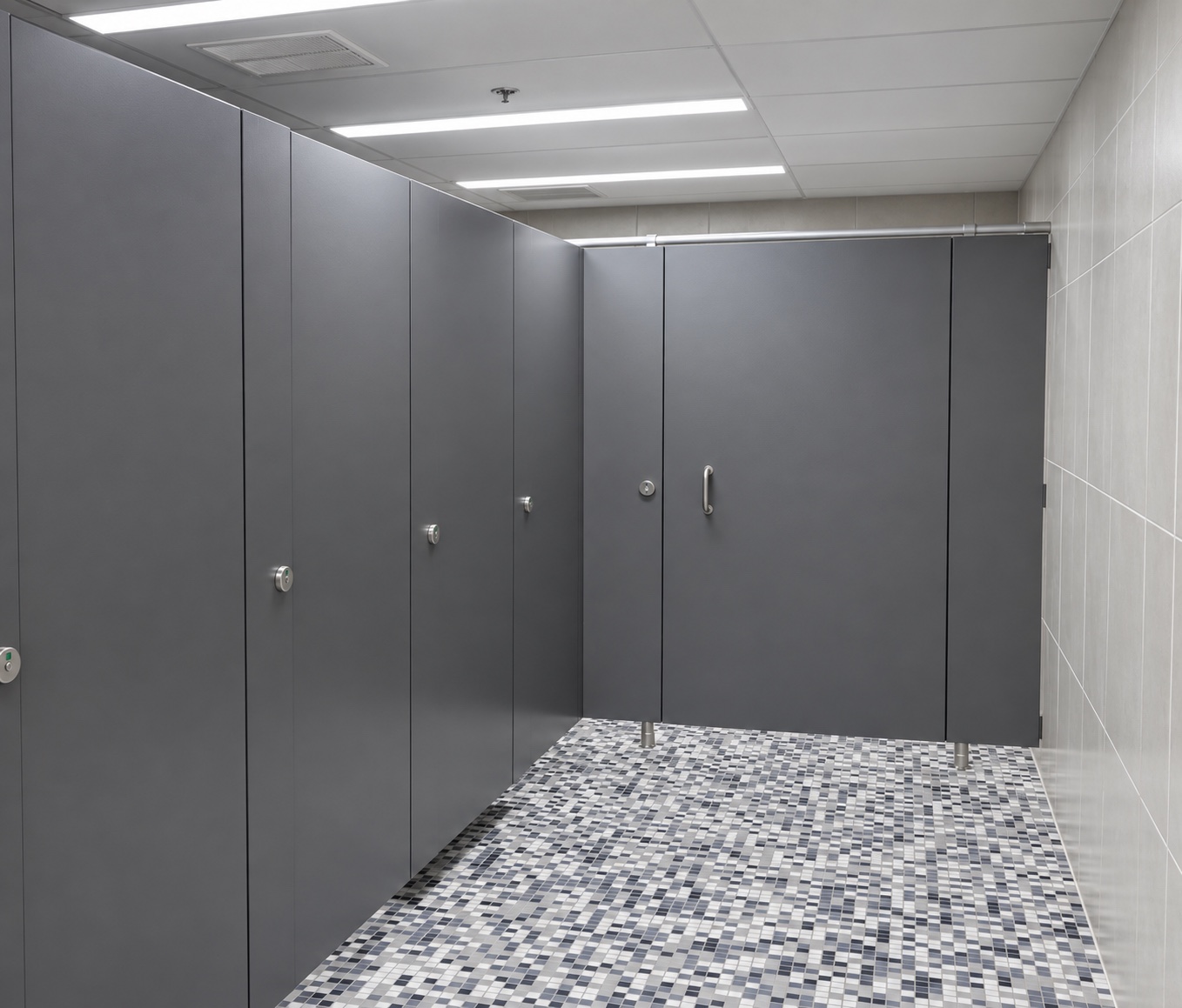 LINEA RETTA restroom partition installation with minimal visible hardware